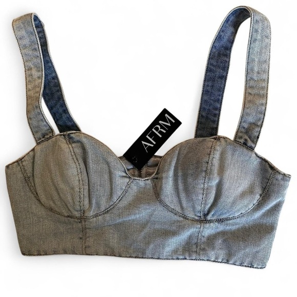 AFRM NWT Koa Denim Bustier Crop Top  Light Wash Small - Picture 2 of 6